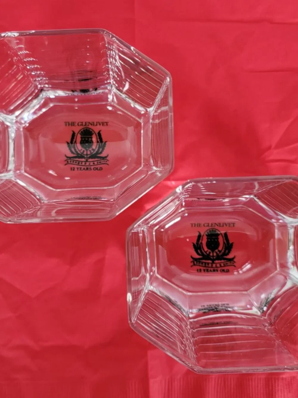 NIB Set of 2 The Glenlivet whisky rocks glasses RARE BLACK LOGO Octagon Shape